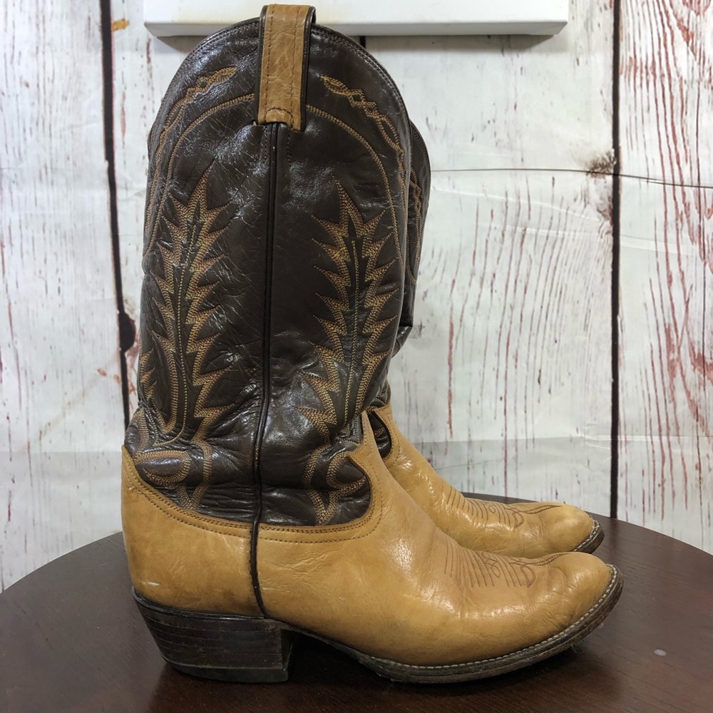 Tony Lama El Paso  Men's Two-Tone Brown Tan Western Cowboy Boots 10